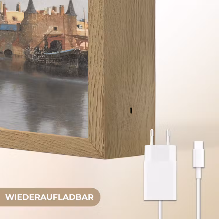 Vermeer - Stad - Oude meesters - Kunst Light Box met batterij (Wandlamp) middel -USP_websiteoplaadbaarDE