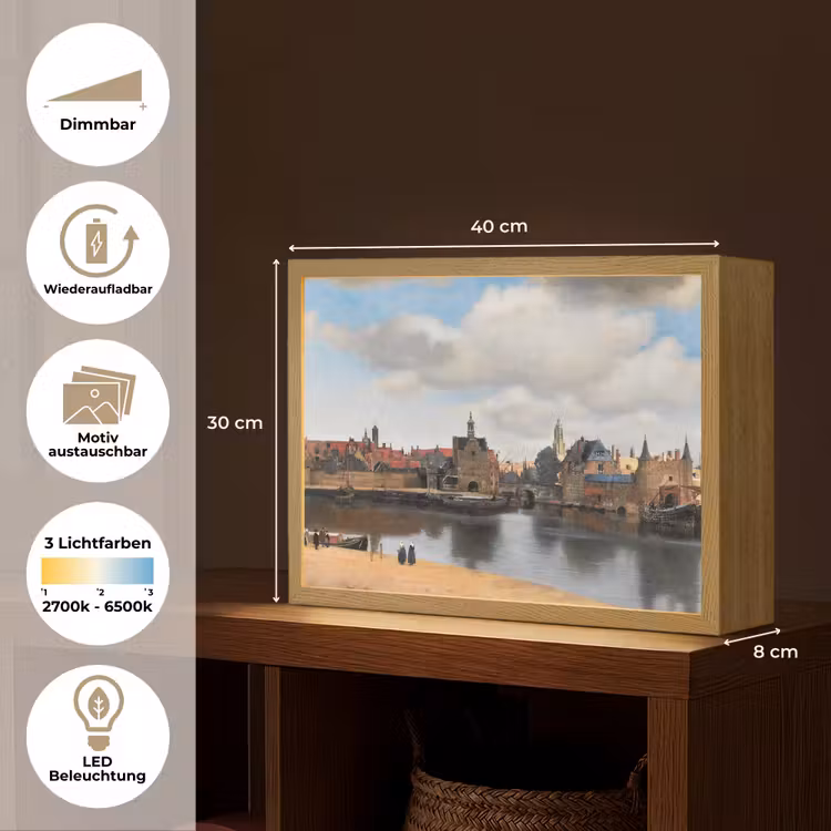 Vermeer - Stad - Oude meesters - Kunst Light Box met batterij (Wandlamp) middel -USP_websiteoverzichtDE