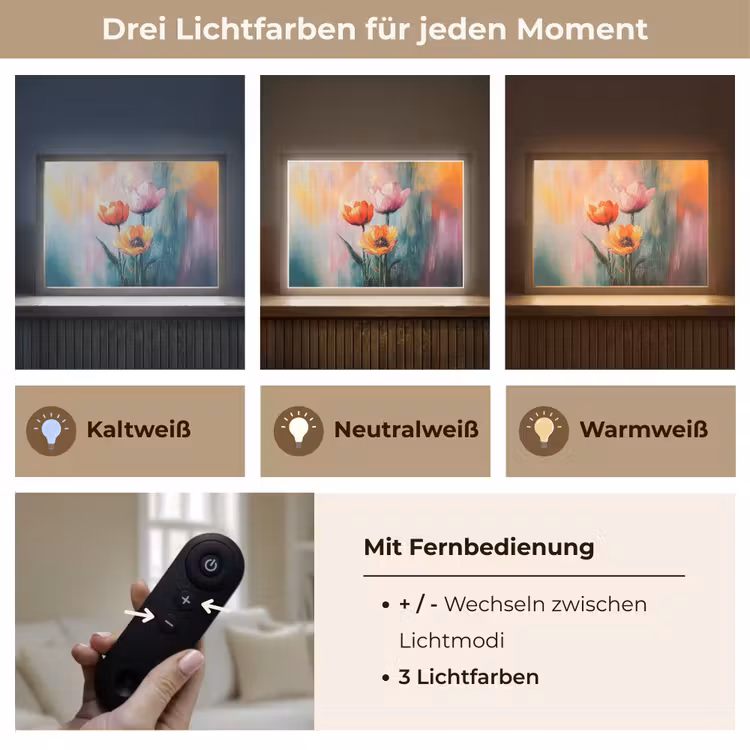 Dromerig - Bloemen - Verfijnde details Light Box met batterij (Wandlamp) middel -USP_lichtkleurDE