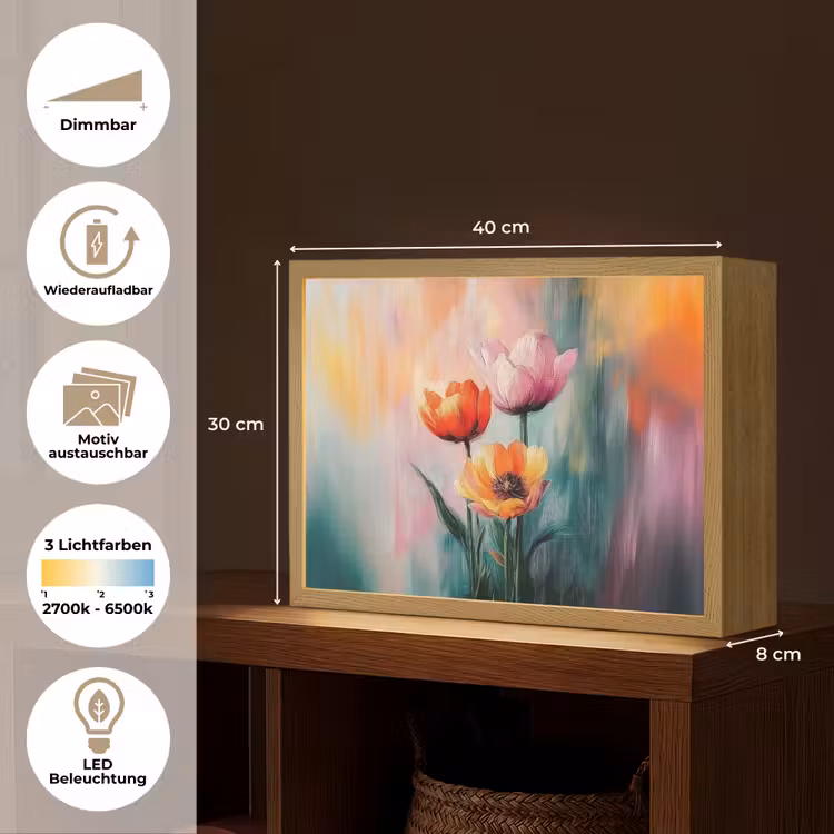 Dromerig - Bloemen - Verfijnde details Light Box met batterij (Wandlamp) middel -USP_websiteoverzichtDE