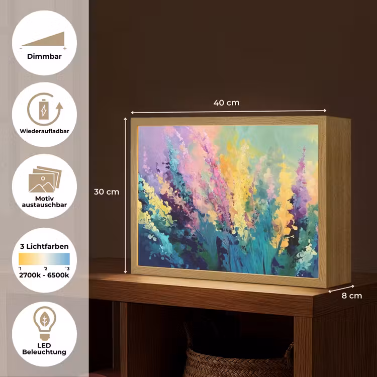 Dromerige - Langgerekte bloemen Light Box met batterij (Wandlamp) middel -USP_websiteoverzichtDE