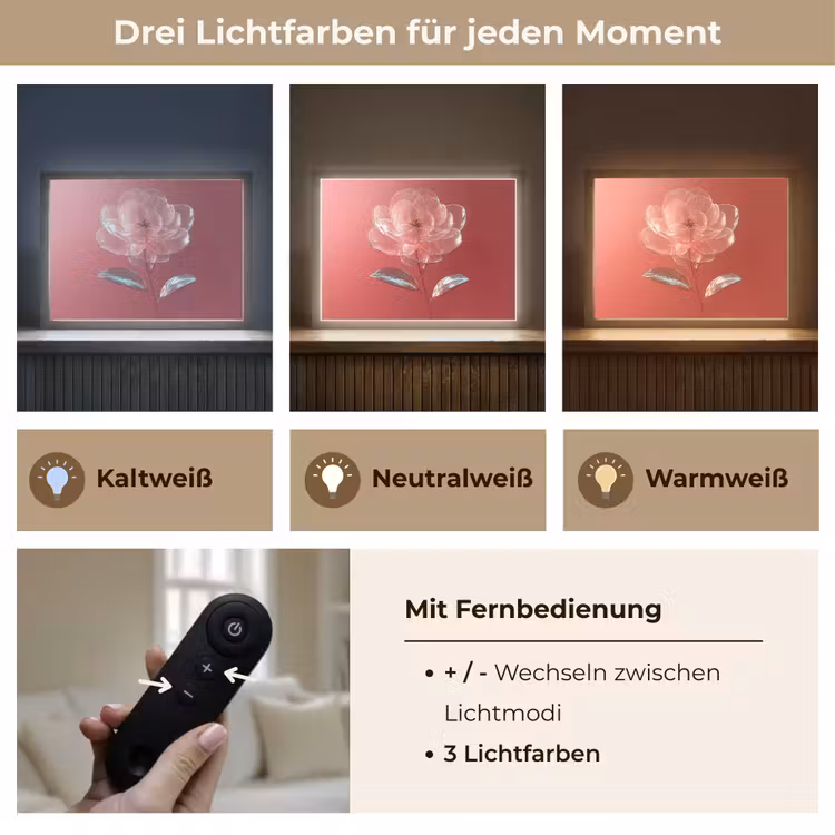 Sierlijk - Bloem - Roze - Glazen Light Box met batterij (Wandlamp) middel -USP_lichtkleurDE