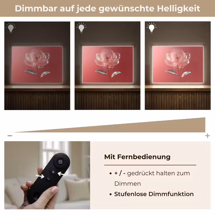 Sierlijk - Bloem - Roze - Glazen Light Box met batterij (Wandlamp) middel -USP_dimbaarDE