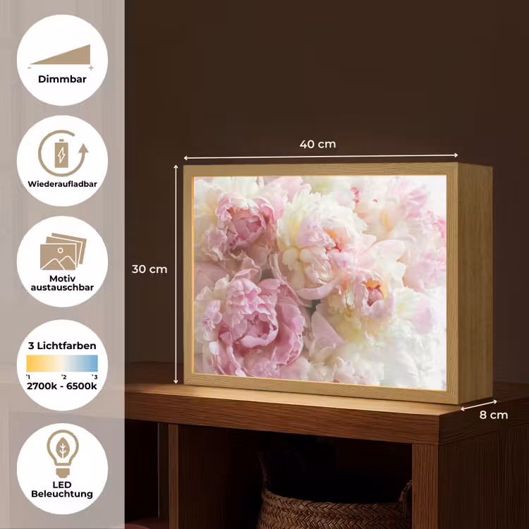 Vintage - Bloemen - Rozen - Natuur Light Box met batterij (Wandlamp) middel -USP_websiteoverzichtDE