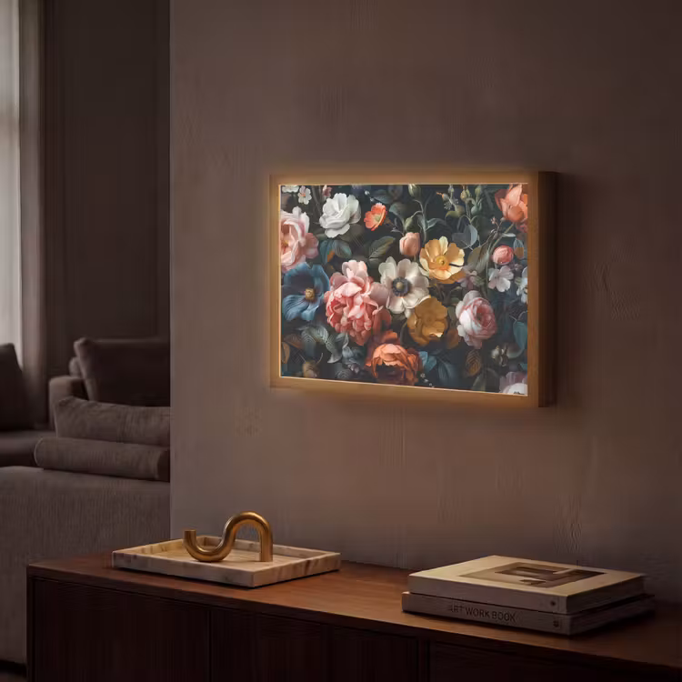 Vintage - Kleurrijk - Bloemen - Modern Light Box met batterij (Wandlamp) middel -sfeer1