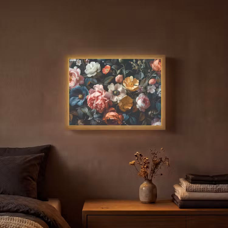 Vintage - Kleurrijk - Bloemen - Modern Light Box met batterij (Wandlamp) middel -sfeer4