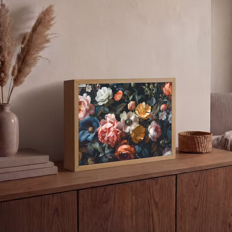 Vintage - Kleurrijk - Bloemen - Modern Light Box met batterij (Wandlamp) middel -sfeer2