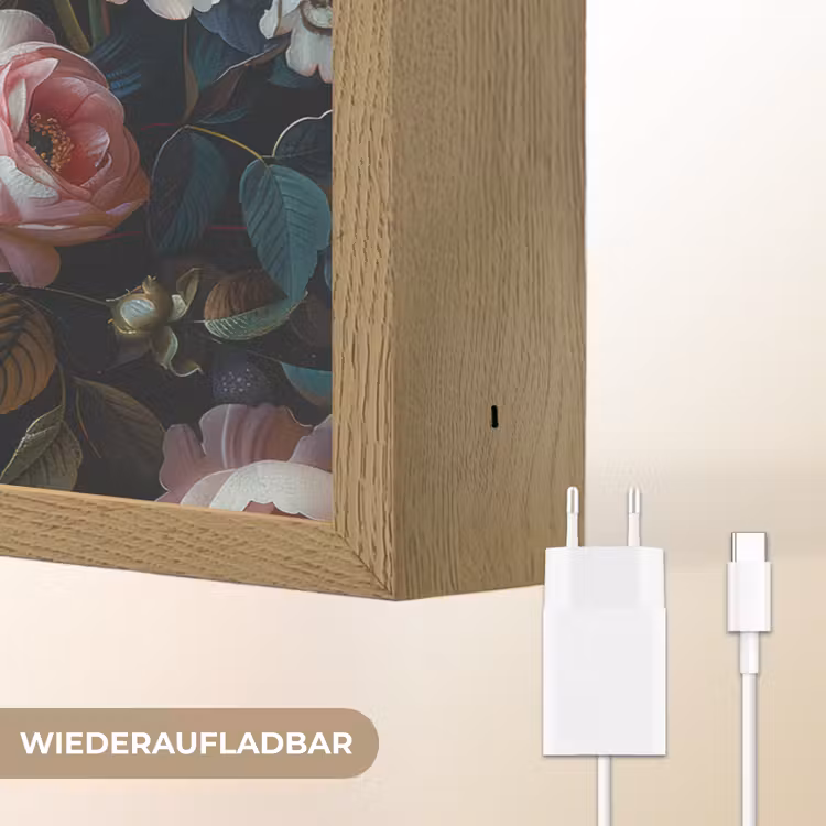 Vintage - Kleurrijk - Bloemen - Modern Light Box met batterij (Wandlamp) middel -USP_websiteoplaadbaarDE