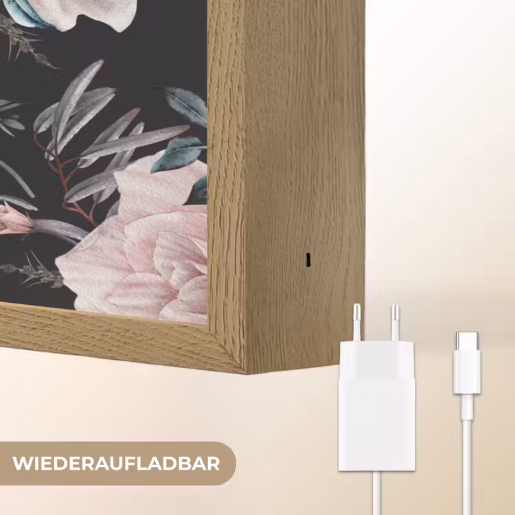 Vintage - Rozen - Romantisch - Bloemen Light Box met batterij (Wandlamp) middel -USP_websiteoplaadbaarDE