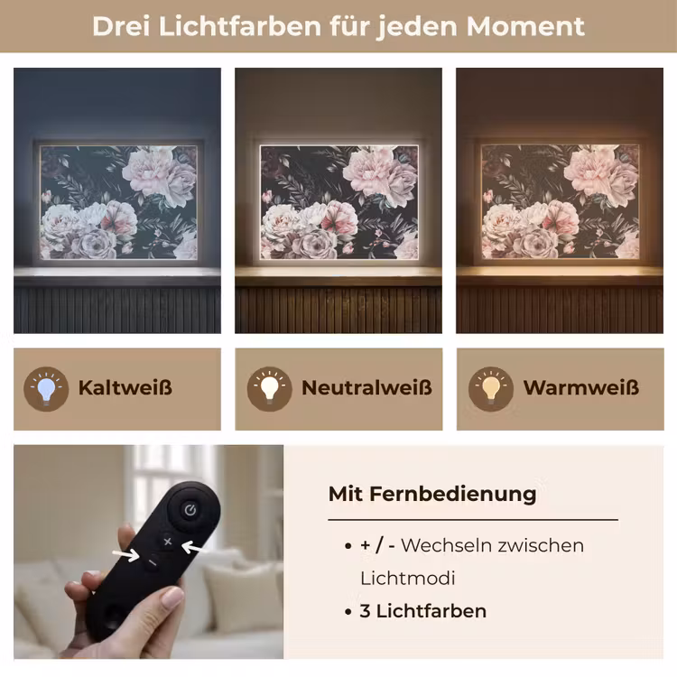 Vintage - Rozen - Romantisch - Bloemen Light Box met batterij (Wandlamp) middel -USP_lichtkleurDE