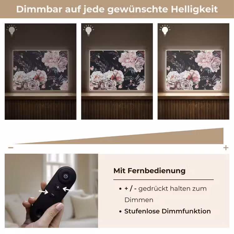 Vintage - Rozen - Romantisch - Bloemen Light Box met batterij (Wandlamp) middel -USP_dimbaarDE