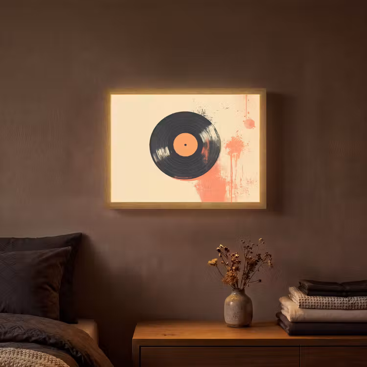 Vinylplaat - Zwart - Verfspatten - Retro Light Box met batterij (Wandlamp) middel -sfeer4