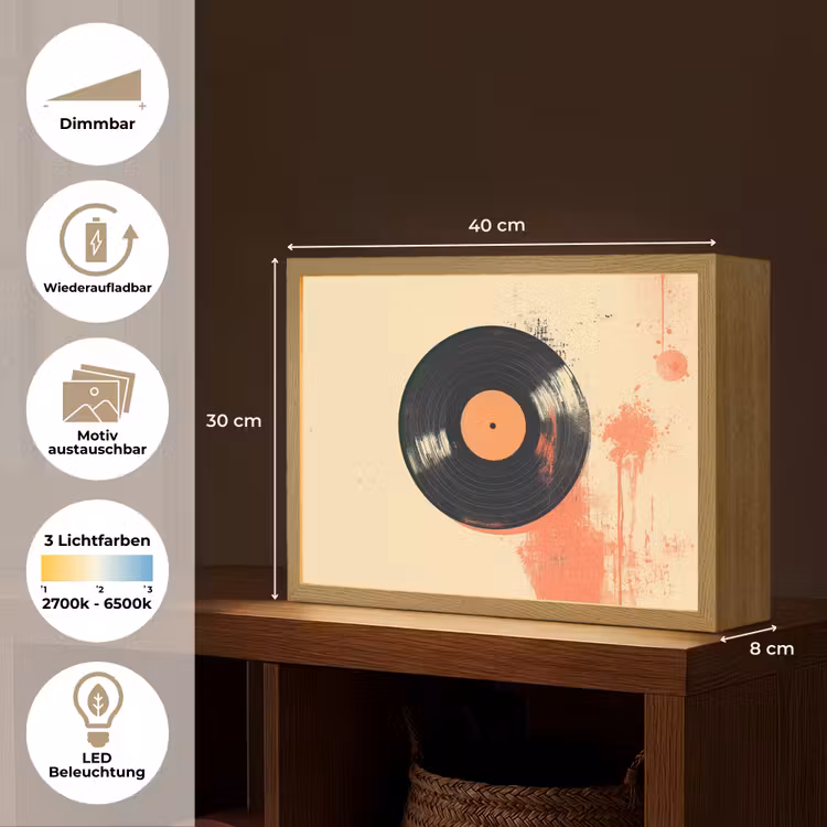 Vinylplaat - Zwart - Verfspatten - Retro Light Box met batterij (Wandlamp) middel -USP_websiteoverzichtDE