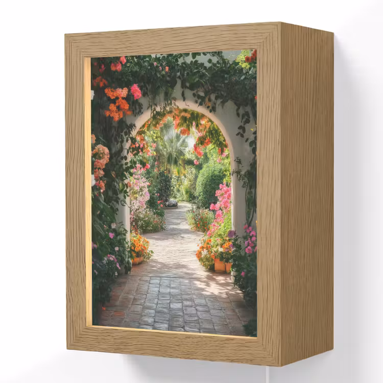 Doorkijk - Bloemen - Natuur - Bloementuin Light Box met kabel (Wandlamp) klein -3d
