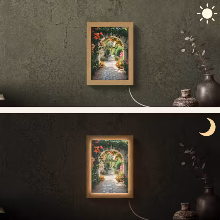 Doorkijk - Bloemen - Natuur - Bloementuin Light Box met kabel (Wandlamp) klein -sfeer3