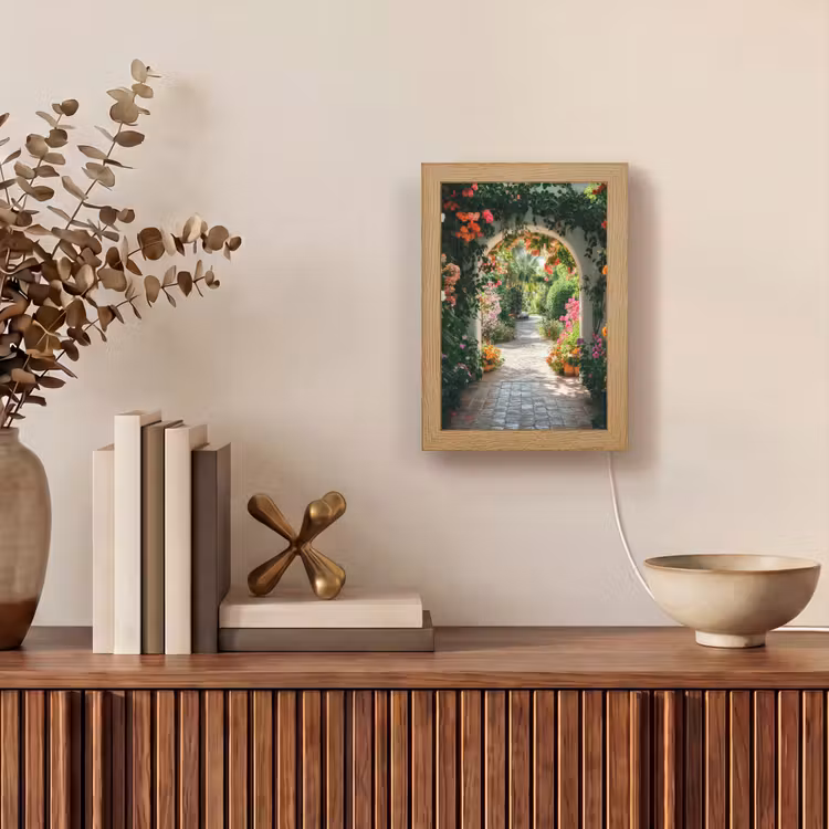 Doorkijk - Bloemen - Natuur - Bloementuin Light Box met kabel (Wandlamp) klein -sfeer2
