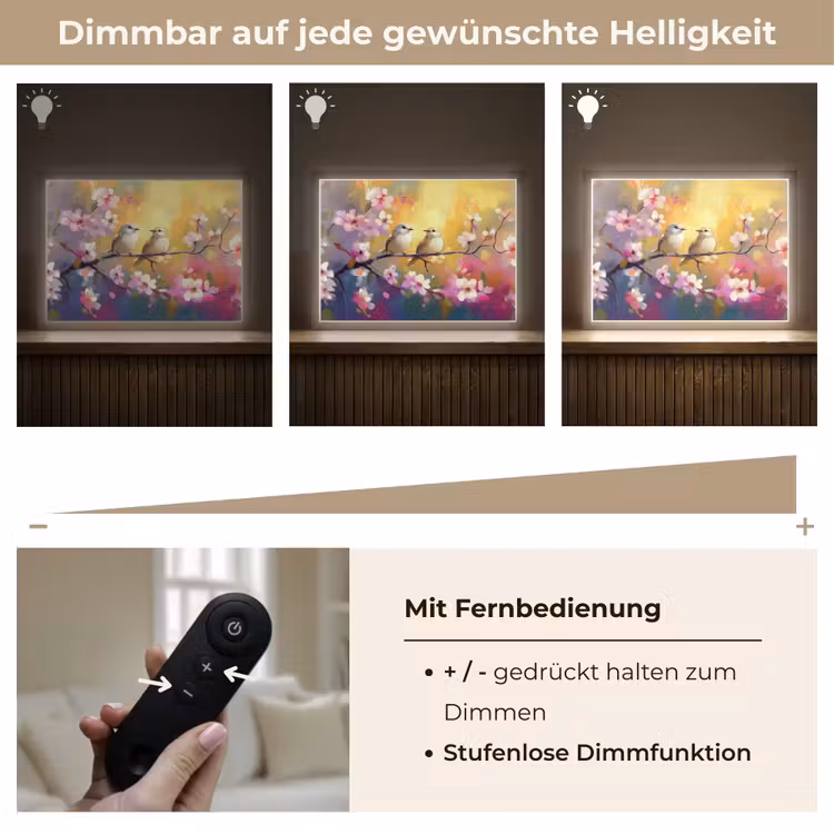 Vogels - Bloemen - Roze Light Box met batterij (Wandlamp) middel -USP_dimbaarDE