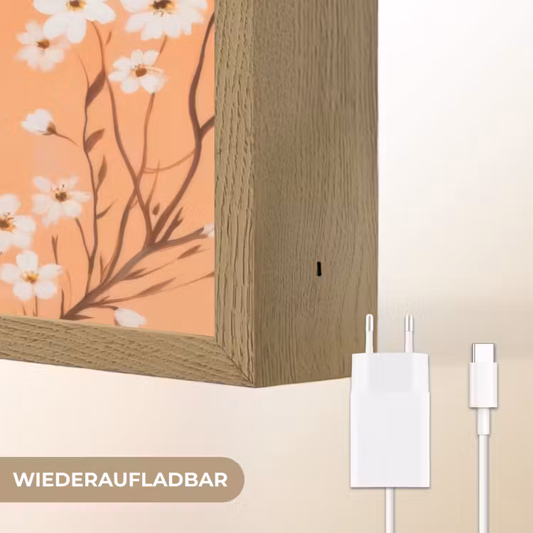 Vogel - Bloesemtakken - Warm - Kleurrijk Light Box met batterij (Wandlamp) middel -USP_websiteoplaadbaarDE