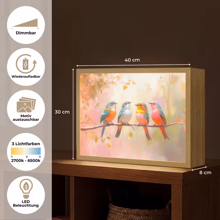 Vogels - Kleurrijk - Tak Light Box met batterij (Wandlamp) middel -USP_websiteoverzichtDE