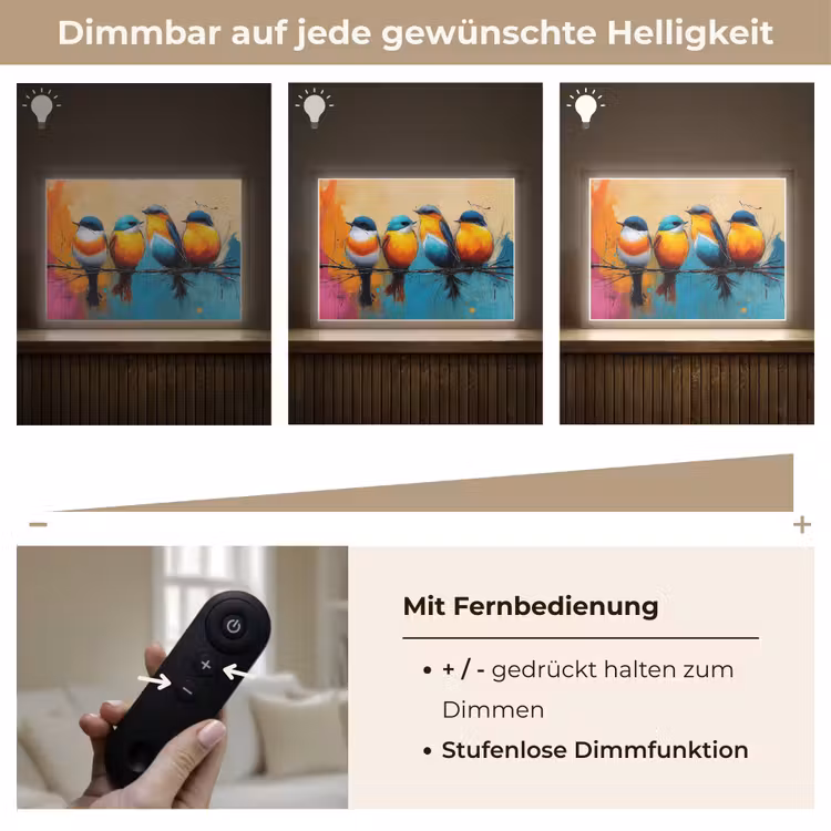 Vogels - Kleurrijk - Tak - Abstract Light Box met batterij (Wandlamp) middel -USP_dimbaarDE