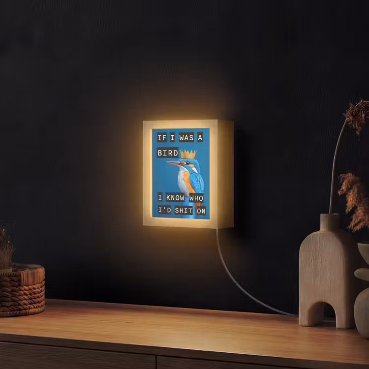 Vogel - Decoratie - Ijsvogel - Blauw Light Box met kabel (Wandlamp) klein -sfeer1