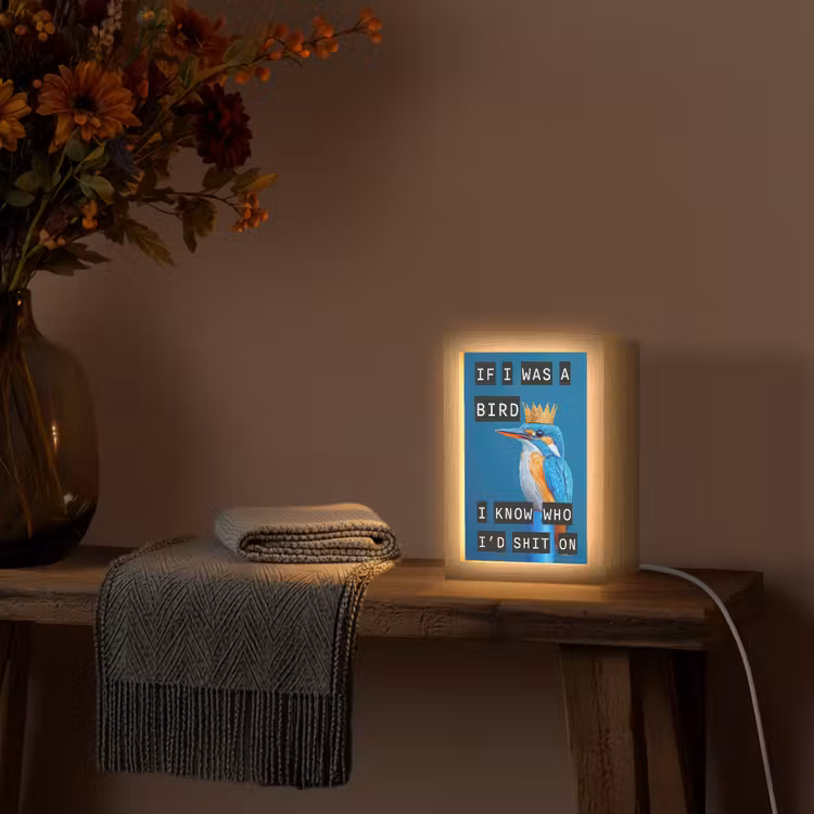 Vogel - Decoratie - Ijsvogel - Blauw Light Box met kabel (Wandlamp) klein -sfeer4