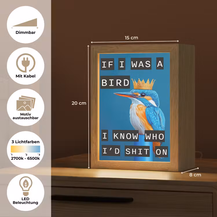 Vogel - Decoratie - Ijsvogel - Blauw Light Box met kabel (Wandlamp) klein -USP_websiteoverzichtDE