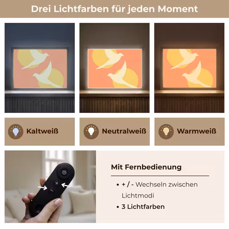 Vogels - Cirkels - Geel Light Box met batterij (Wandlamp) middel -USP_lichtkleurDE