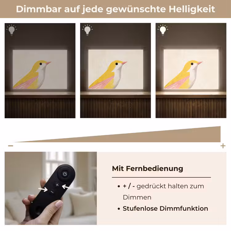 Vogel - Minimalistisch - Geel Light Box met batterij (Wandlamp) middel -USP_dimbaarDE
