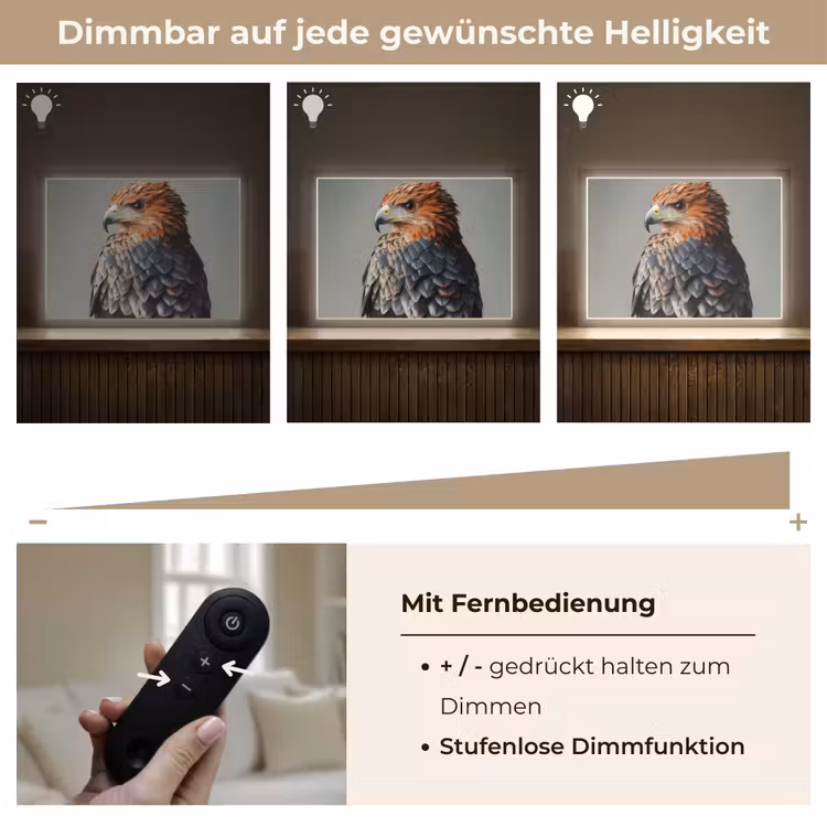 Vogel - Realistisch - Veren - Bruin Light Box met batterij (Wandlamp) middel -USP_dimbaarDE