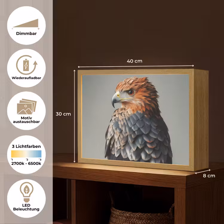 Vogel - Realistisch - Veren - Bruin Light Box met batterij (Wandlamp) middel -USP_websiteoverzichtDE