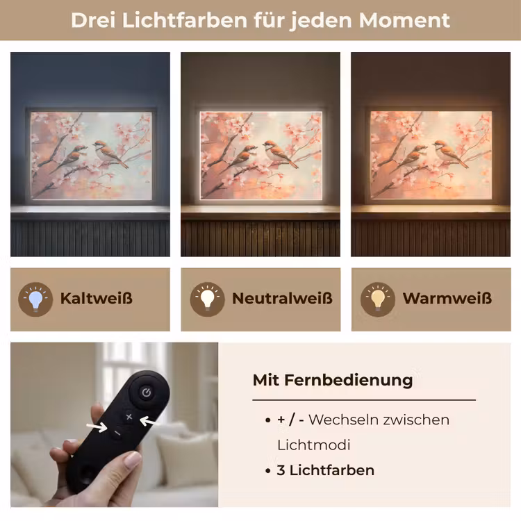 Vogels - Romantic - Bloesemtak Light Box met batterij (Wandlamp) middel -USP_lichtkleurDE