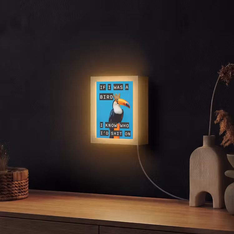 Vogel - Toekan - Blauw - Quotes Light Box met kabel (Wandlamp) klein -sfeer1