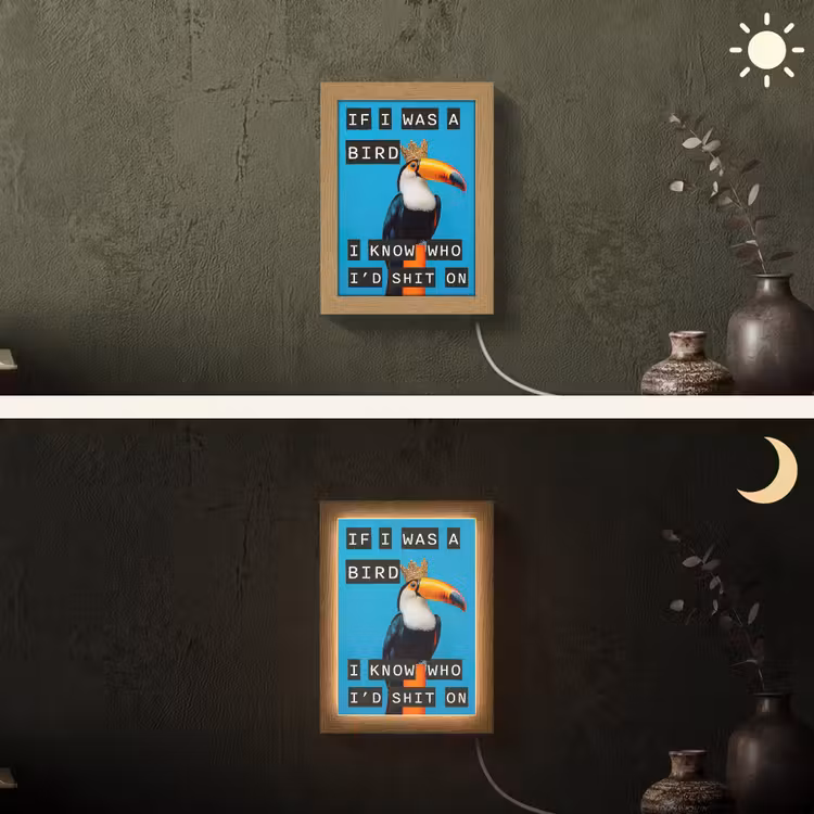Vogel - Toekan - Blauw - Quotes Light Box met kabel (Wandlamp) klein -sfeer3