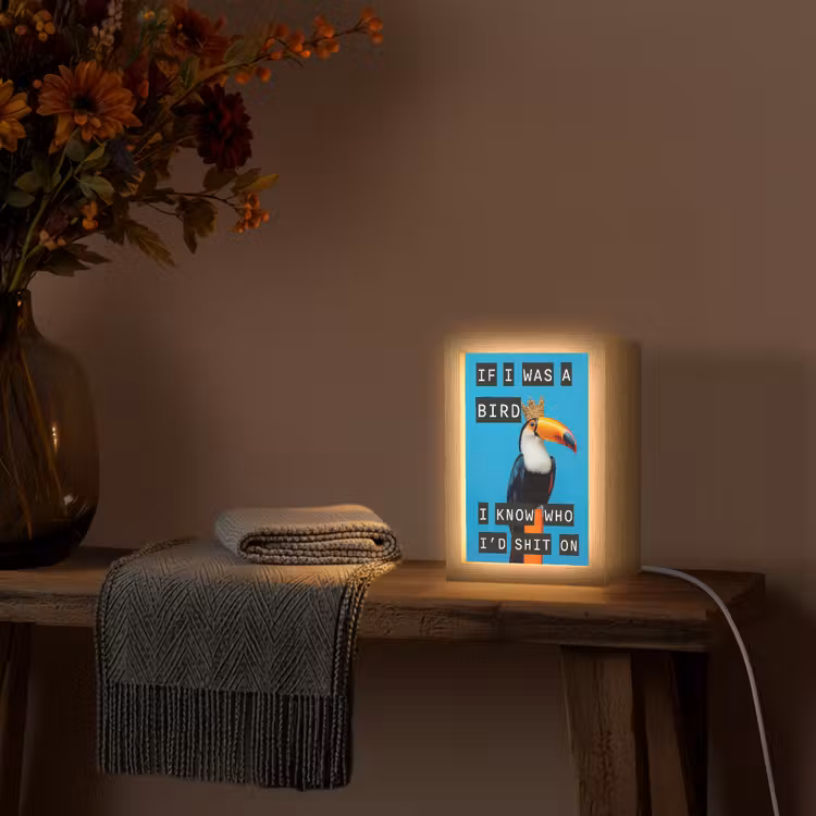 Vogel - Toekan - Blauw - Quotes Light Box met kabel (Wandlamp) klein -sfeer4
