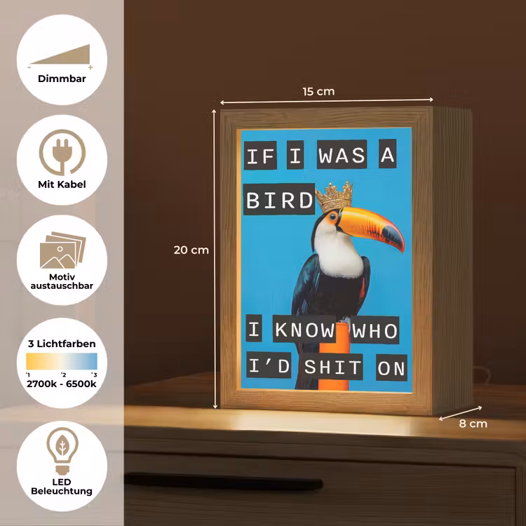 Vogel - Toekan - Blauw - Quotes Light Box met kabel (Wandlamp) klein -USP_websiteoverzichtDE