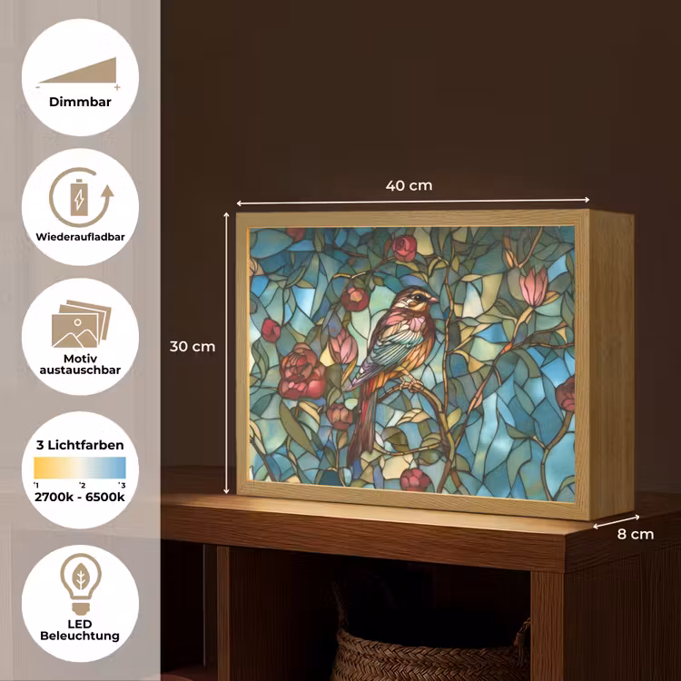 Vogel - Tak - Rozen - Mozaïek Light Box met batterij (Wandlamp) middel -USP_websiteoverzichtDE