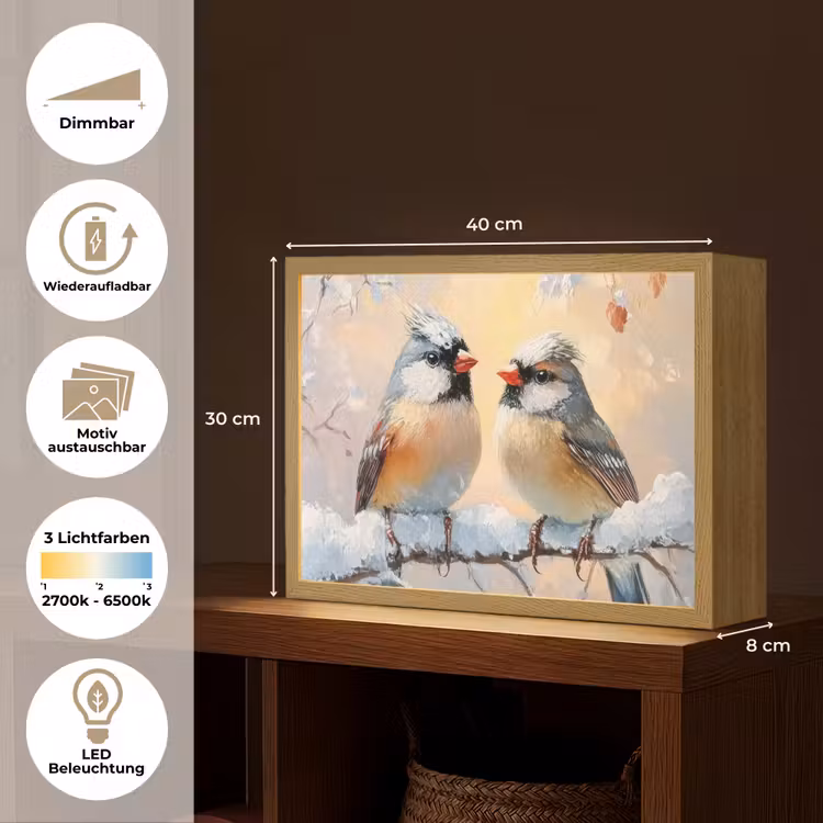 Vogels - Tak - Winter - Sneeuw Light Box met batterij (Wandlamp) middel -USP_websiteoverzichtDE