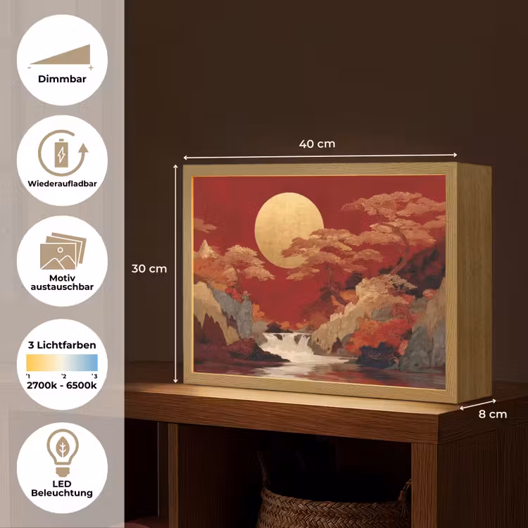 Volle maan - Landschap - Waterval Light Box met batterij (Wandlamp) middel -USP_websiteoverzichtDE
