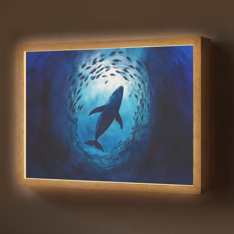 Walvis - Vissen - Donkerblauw Light Box met batterij (Wandlamp) middel -z3d_website