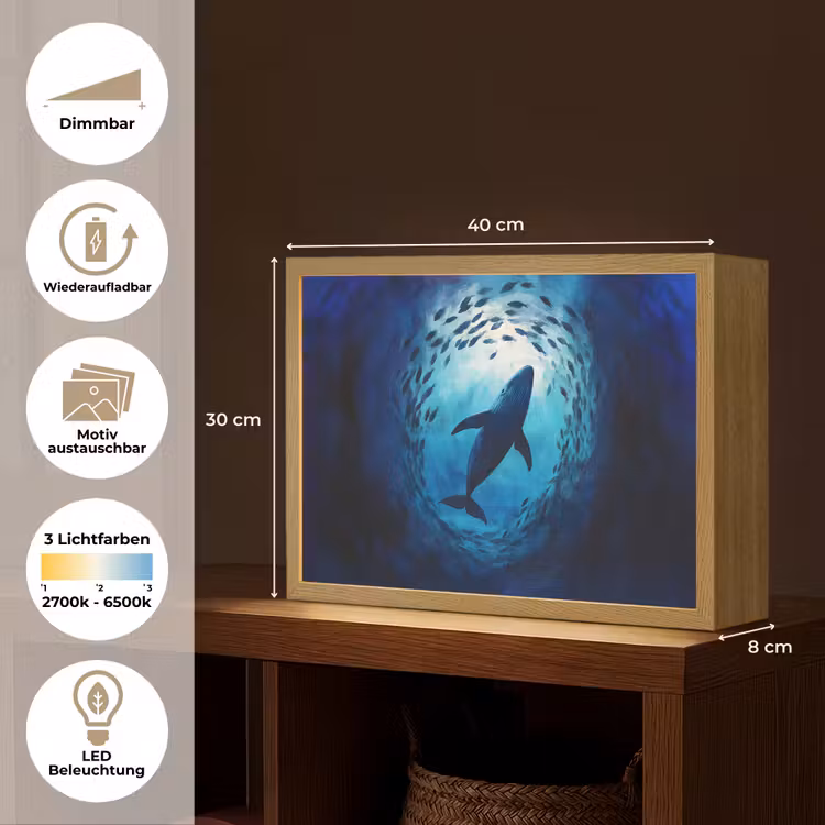 Walvis - Vissen - Donkerblauw Light Box met batterij (Wandlamp) middel -USP_websiteoverzichtDE