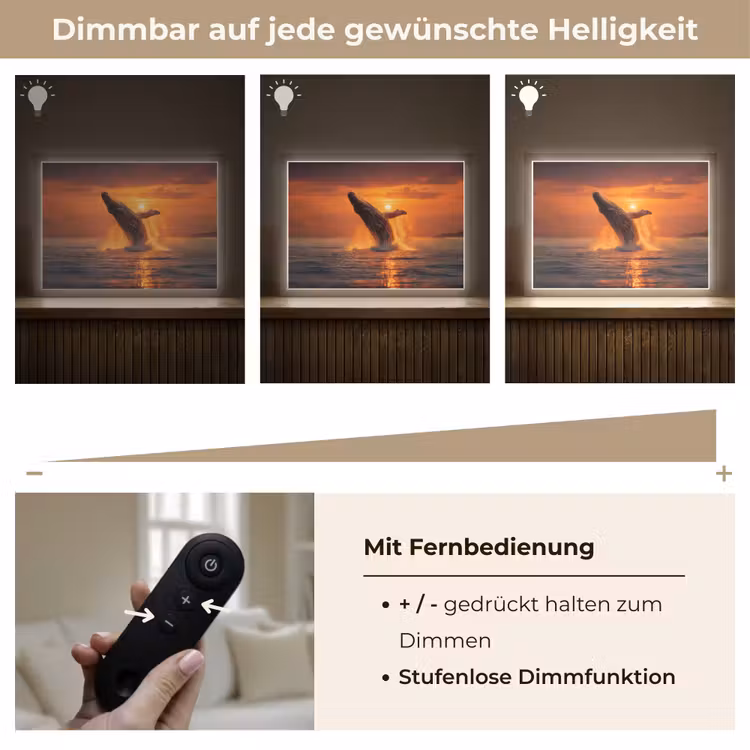 Walvis - Zon - Zee Light Box met batterij (Wandlamp) middel -USP_dimbaarDE