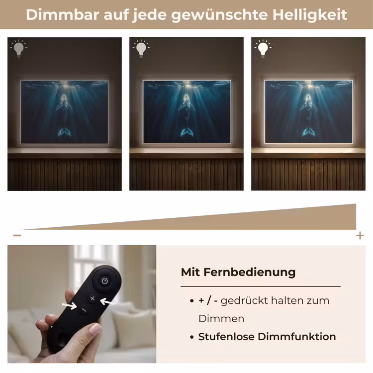 Walvis - Water - Zonnestralen - Blauw Light Box met batterij (Wandlamp) middel -USP_dimbaarDE