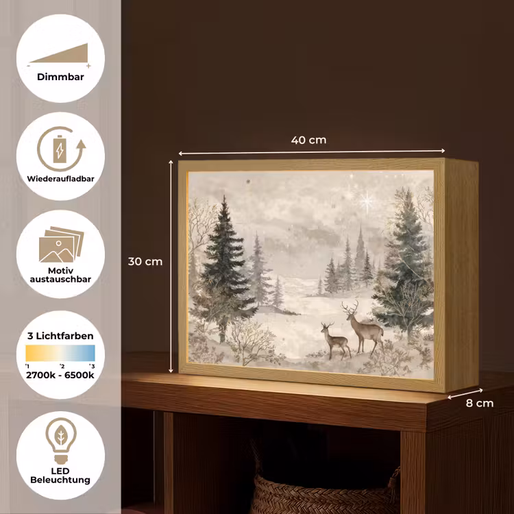 Bos - Herten - Winter - Sneeuw Light Box met batterij (Wandlamp) middel -USP_websiteoverzichtDE