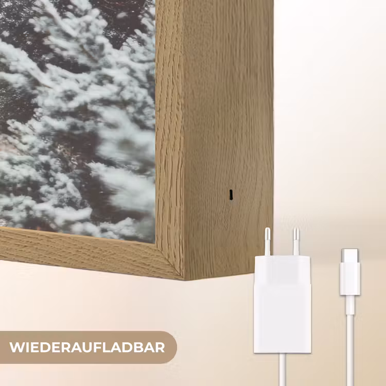 Bos - Winter - Bomen - Natuur - Pad - Sneeuw Light Box met batterij (Wandlamp) middel -USP_websiteoplaadbaarDE