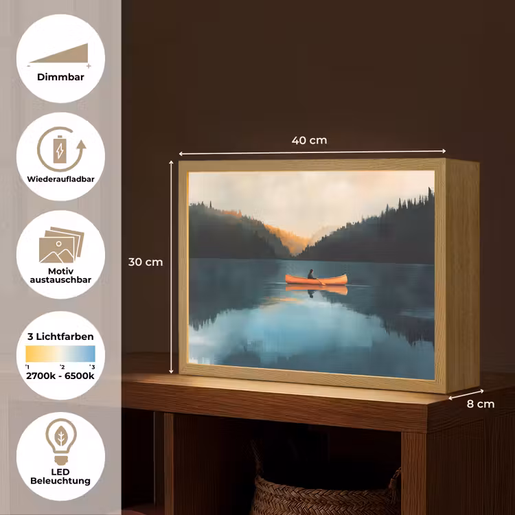 Bossen - Meer - Kano - Oranje Light Box met batterij (Wandlamp) middel -USP_websiteoverzichtDE