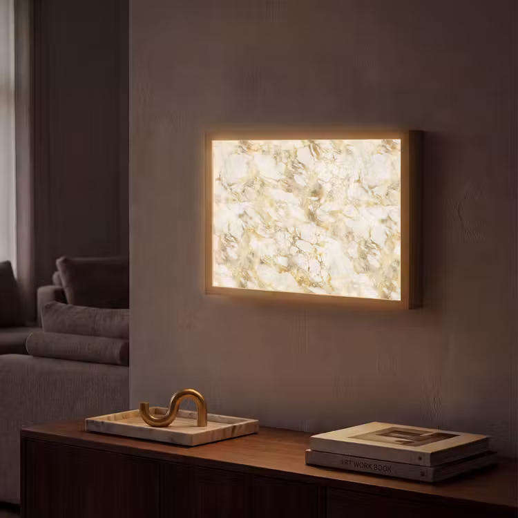 Warm - Gouden - Marmer - Patroon Light Box met batterij (Wandlamp) middel 907 -sfeer1