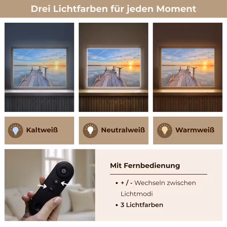Water - Steiger - Vogels - Zonsondergang - Horizon Light Box met batterij (Wandlamp) middel -USP_lichtkleurDE