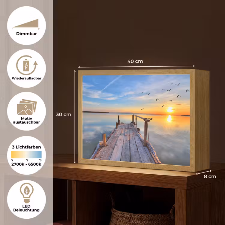 Water - Steiger - Vogels - Zonsondergang - Horizon Light Box met batterij (Wandlamp) middel -USP_websiteoverzichtDE
