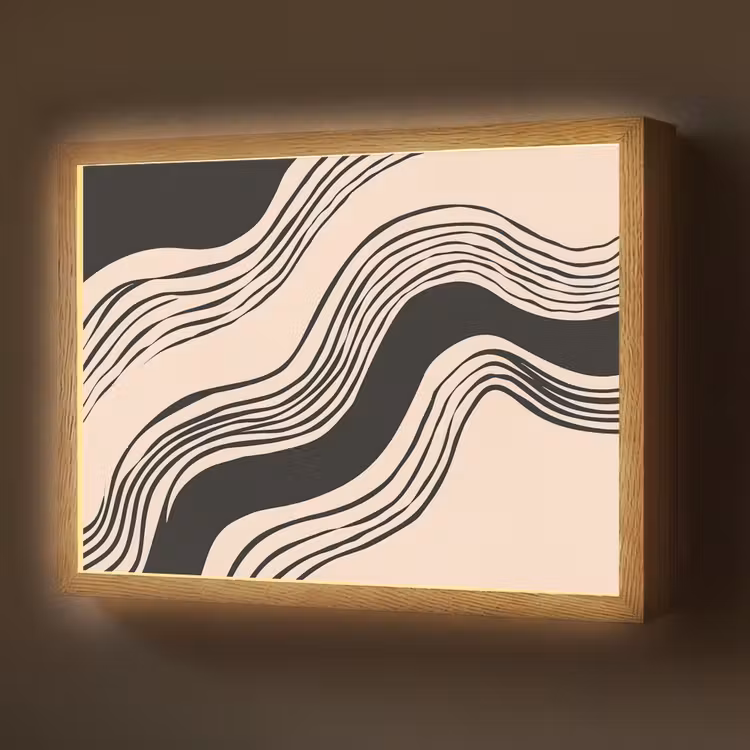 Golven - Zwart - Zandkleur Light Box met batterij (Wandlamp) middel -z3d_website